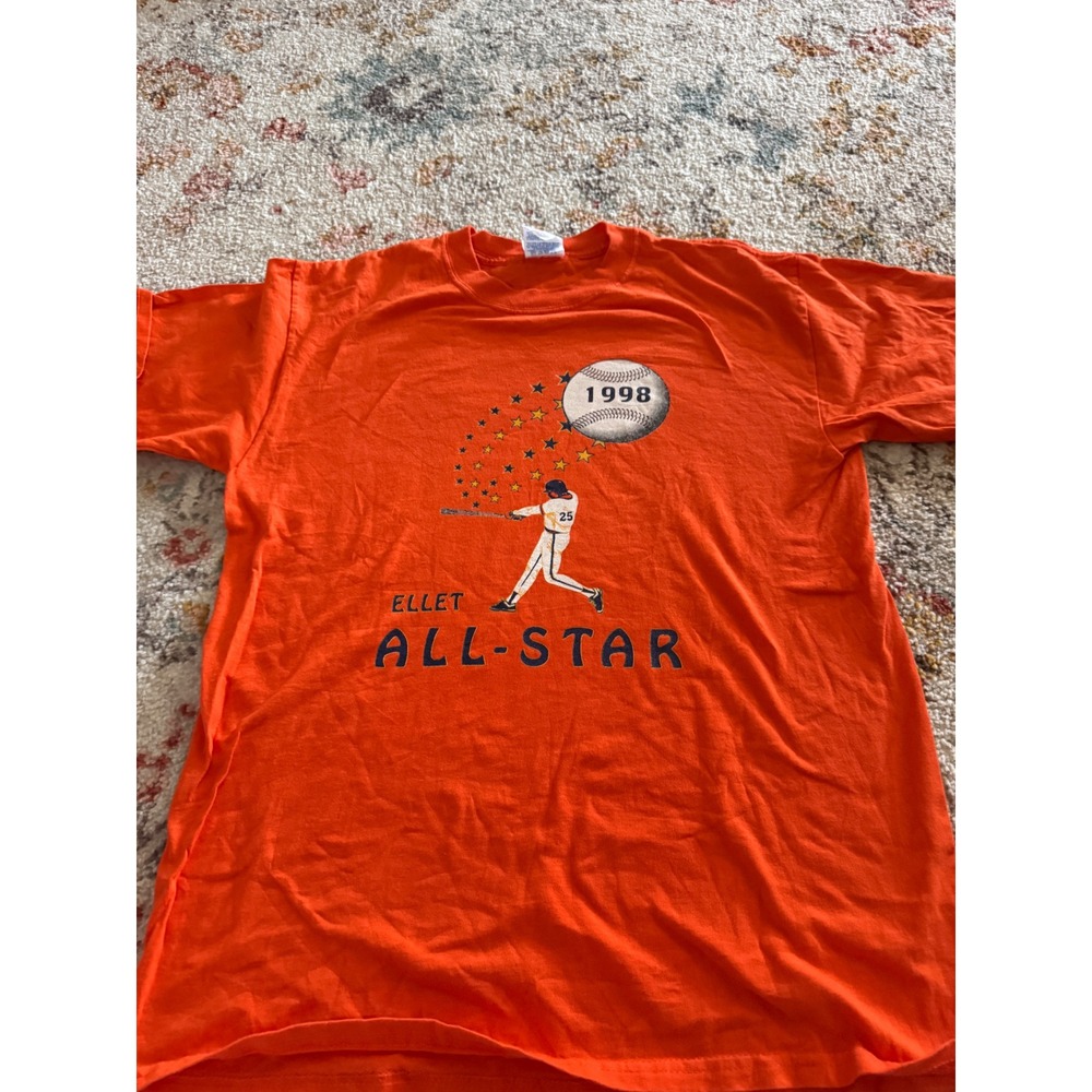 Vintage 1998 Ellet All-Star Baseball Orange Gildan T-Shirt Mens Large 90s Tee